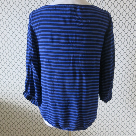 SPLENDID Elastic Waist Stripe 3/4 Sleeve Hi Lo Top Blouse - Size Petite Small - Picture 5 of 7